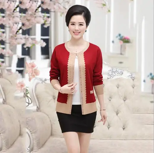

Fall 2019 autumn poncho mother blusa tricot middle-aged women knitting sweater female long sleeve plus size cardigan tops S202