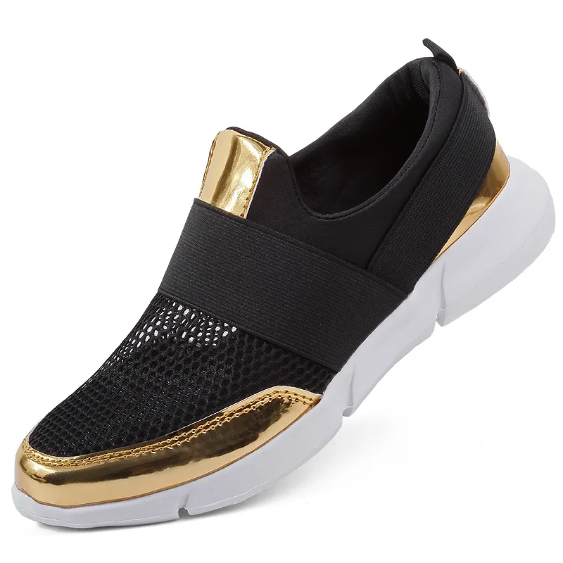 Sooneeya/Большие Размеры 35-42; женские кроссовки; брендовая Летняя обувь из сетчатого материала; женские лоферы без шнуровки; Повседневная обувь; обувь на плоской подошве; Zapatillas - Цвет: Black Gold B