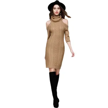 

Womens Sweater Dress Bodycon Half Sleeve Off Shoulder Turtleneck Knit Shirt Girls Cable Knitted Autumn Mini Dresses Spring Tops