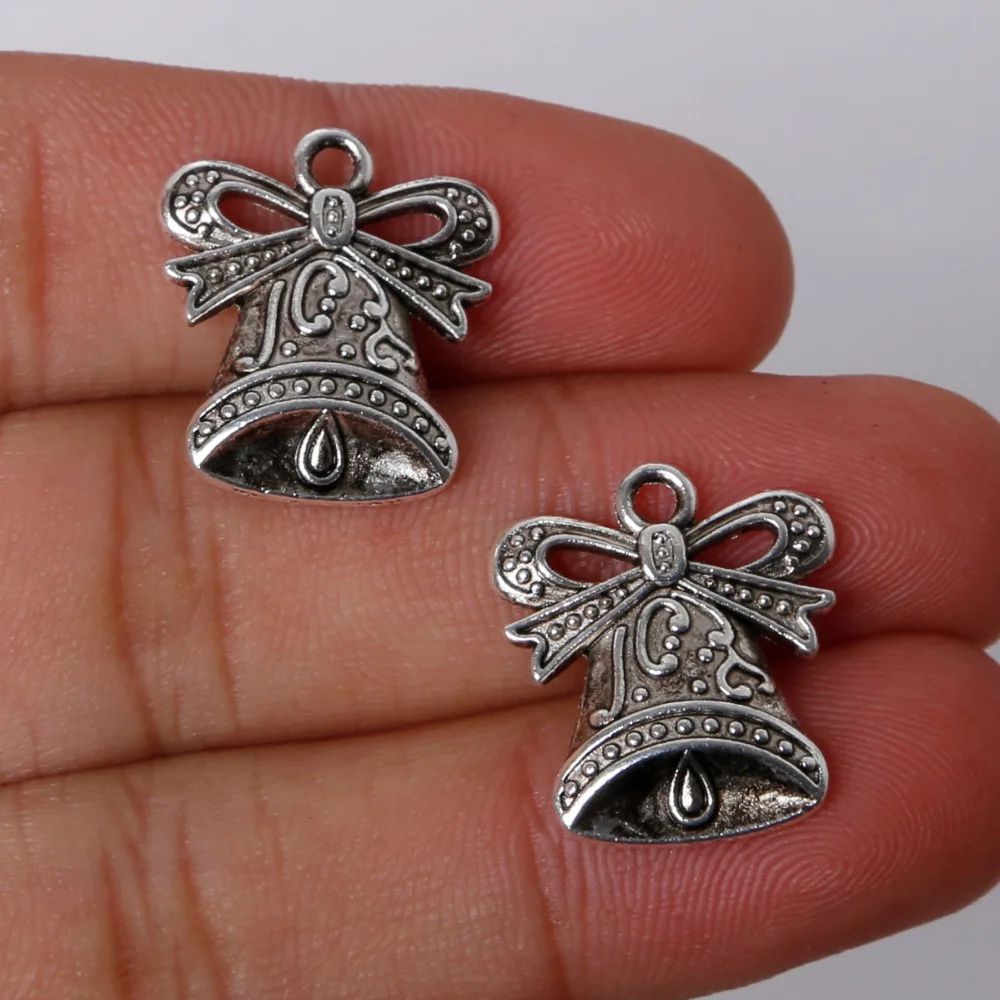New Arrival 8pcs Bell Charms Pendant 17x19mm Plated Silver Antique Zinc