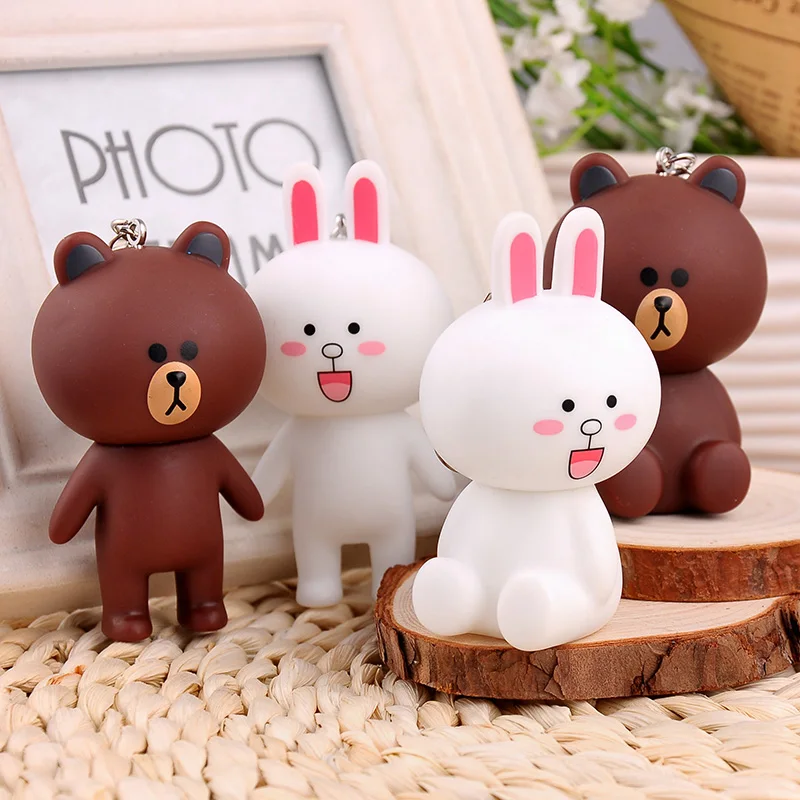 

Cute Bear Bunny Keychain Roto-PVC Animal Rabbit Hanging Accessory Bag Charm Pendant Car keychains Children Gift 3pcs/lot