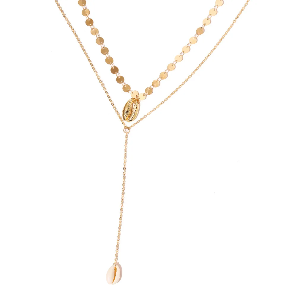 

Boho Fashion Wafer Multi layer Gold Color Conch Shell Pendants Necklace For Women Ocean Seashell Beach Necklace Jewelry 1N821