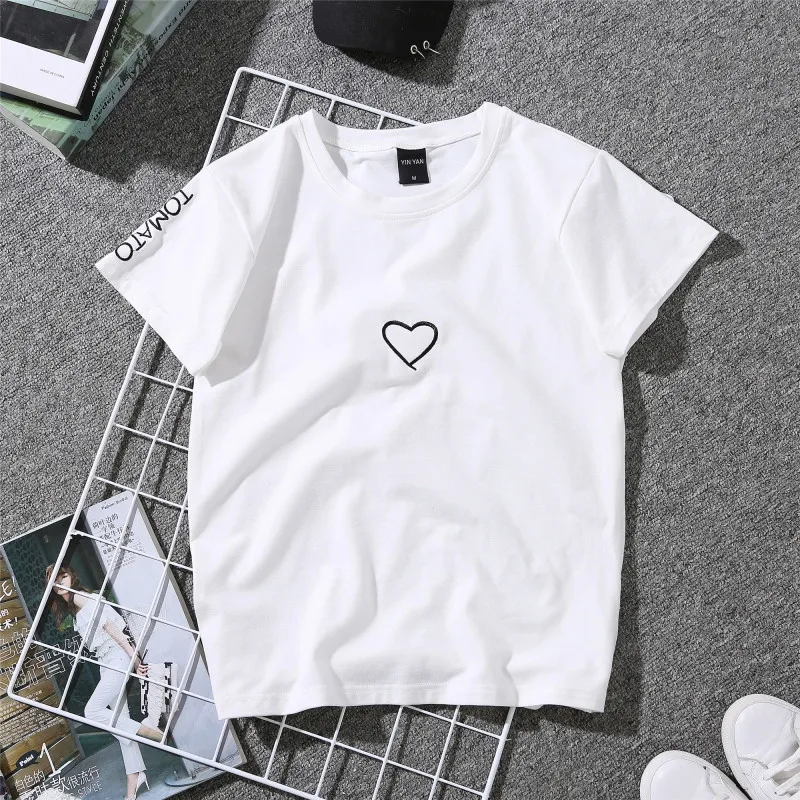 2018 Harajuku camiseta mujer moda estilo camiseta bordado algodón Tops camisa camiseta femenina ventas más tamaño