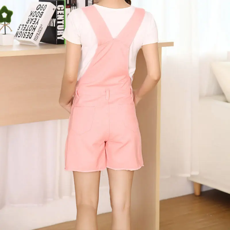 Denim Bib Hole Pants Women clothes Summer solid color Loose Shorts rompers streetwear Ladies Casual Overalls jumpsuit clothing (11)