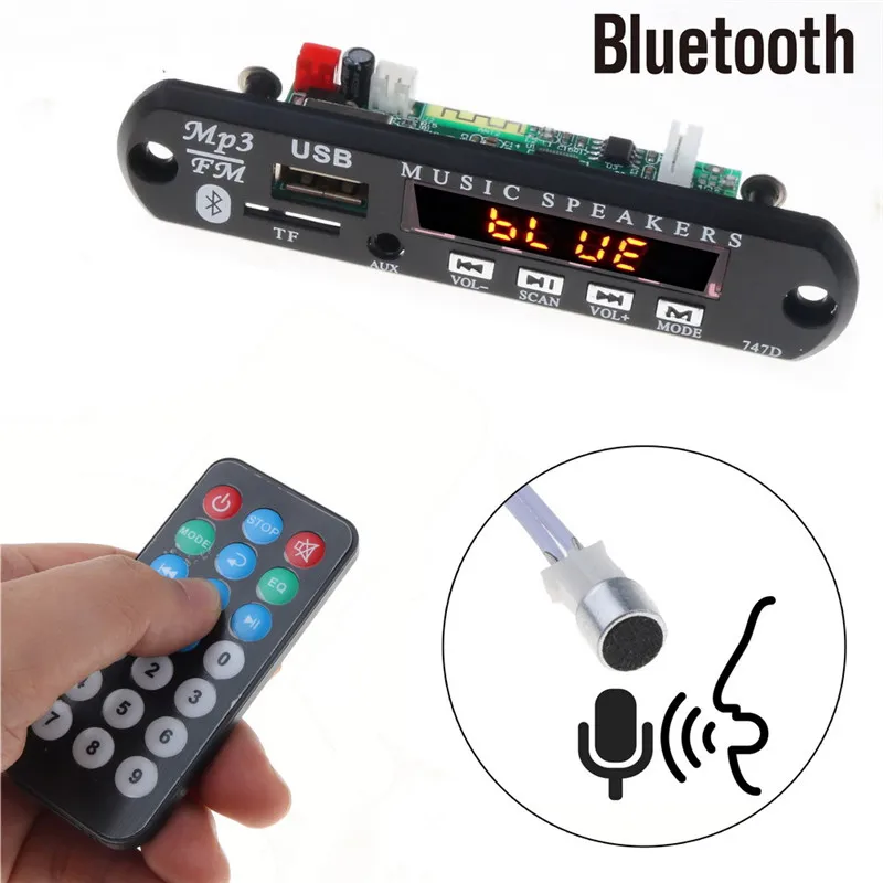 With Mic Handsfree Bluetooth MP3 Decoder Board Car FM Radio Module  Support FM TF USB AUX Audio Player Bluetooth car kit 12V6