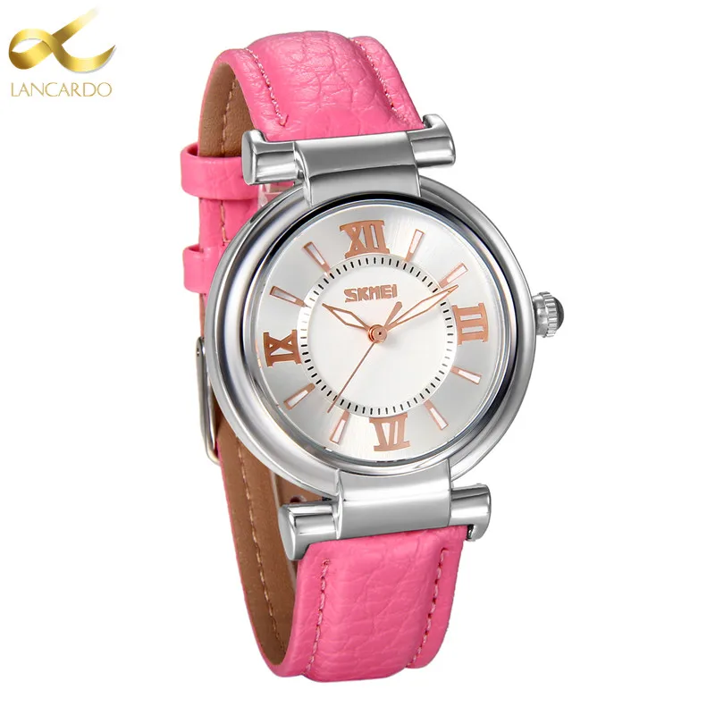 Lancardo Roman Number Bracelet Watches Women Fashion Watch 2017 Pink Leather Luxury Quartz Watch Ladies Wristwatch Montre Femme