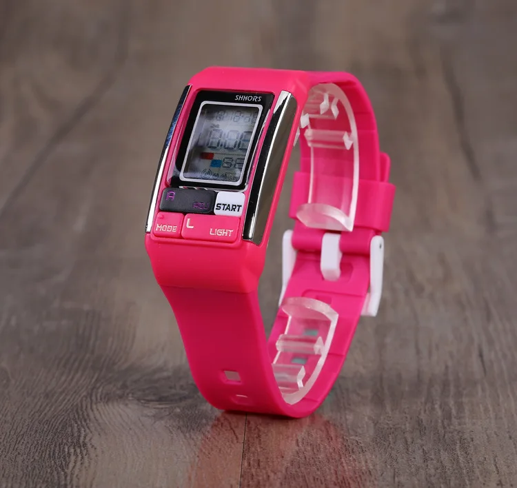 SHHORS Брендовые спортивные цифровые часы, детские электронные часы с силиконовым ремешком, детские наручные часы с ЖК-дисплеем, новые детские часы montre enfant - Цвет: Rose Red