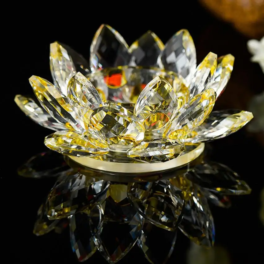 7 цветов с украшением в виде кристаллов Стекло цветок лотоса лампы в форме свечи Чай светильник держатель буддийские подсвечник A30 30