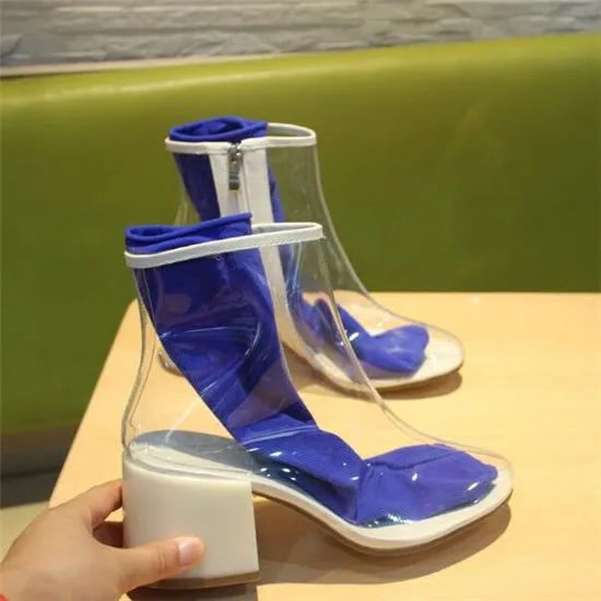2018 Net Red Shoes Woman PVC Boots Women Ins Hot Transparent Candy Color Sock Ankle Boots Thick High Heel Rain Boots Botas Mujer (19)