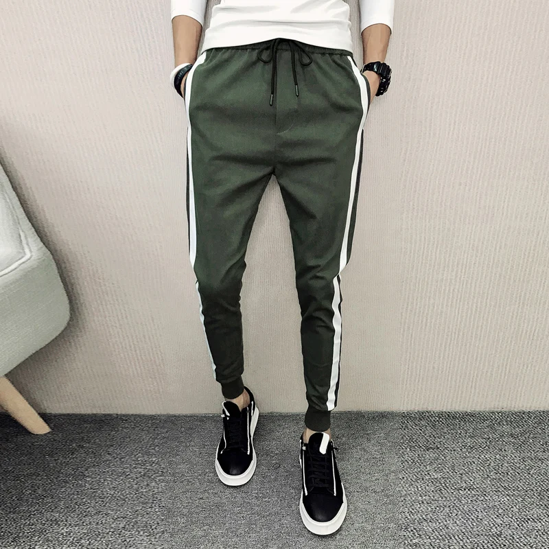 

2018 New Men's Harem Pants White Stripe Drawstring Casual Pants Men Slim Fit Long Trousers Male Hip Hop Streetwear Mens Joggers