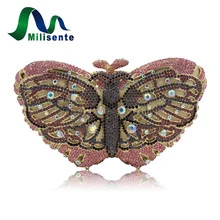 Women Butterfly Shape Luxury Crystal Evening Bag with Chain Sisters Party Handbag Wedding Clutch Gold Silver