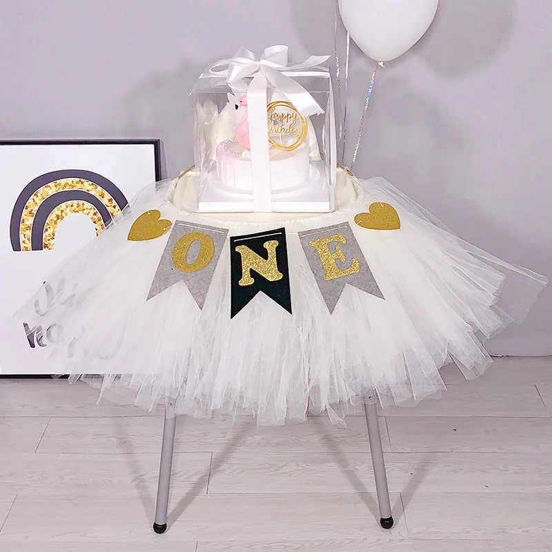 Kuchang 100cm DIY Customized Tulle Tutu Table Skirt Tableware Wedding Party Birthday Baby Shower Decor For Home New Year