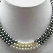 Красивые ювелирные украшения 3 ряда, размером 7-8 мм черный белый натуральный жемчуг Цепочки и ожерелья