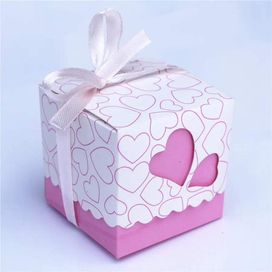 5Pcs Hollow Out Love Wedding Boxes Gift Favor Candy Box Ribbon Purple