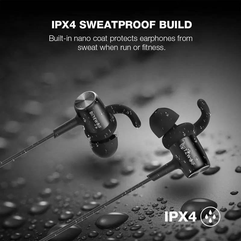 Blitzwolf Спортивные bluetooth наушники с микрофоном IPX4 водонепроницаемые магнитные