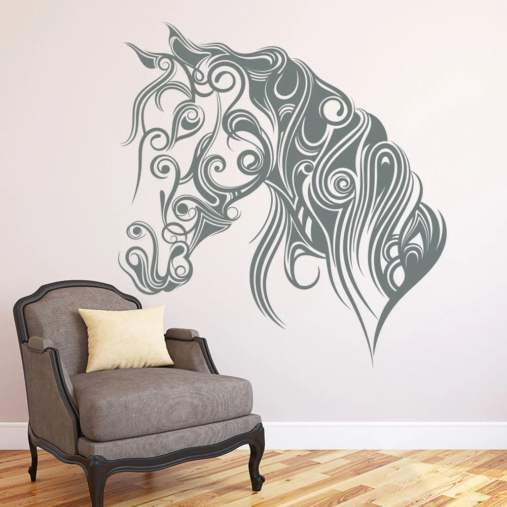 Floral Patterned Horse Head Art Wall Decals Home Room Special Modern