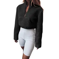 3 цвета ягненка бархатные теплые модные короткие Верхняя одежда Для женщин свитер с длинными рукавами пуловер карман на молнии подробно