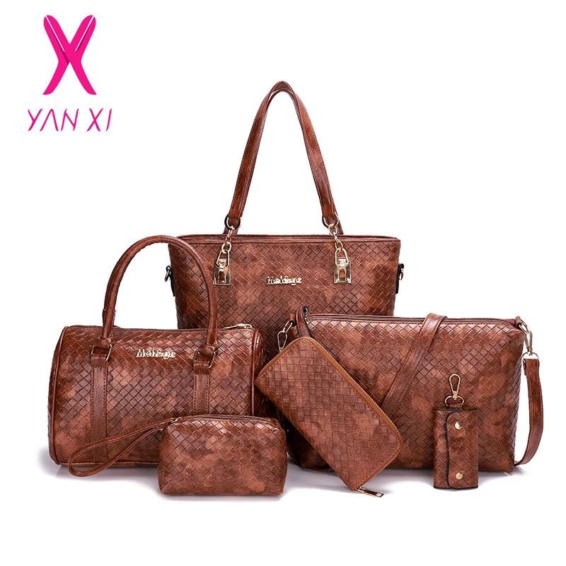 YANXI 6 шт./компл. женские сумки кожаные на плечо сумка клатч кошельки держатель для