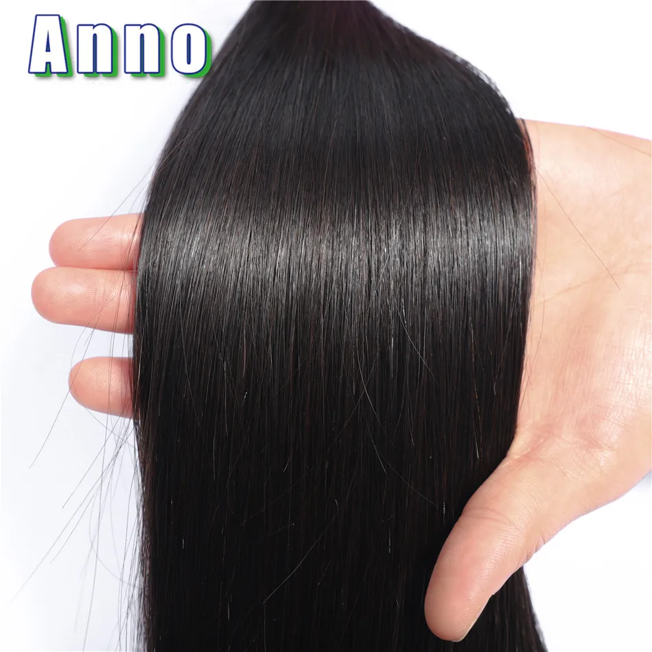 Annowig Malaysian Straight Hair Weaves 3 Bundles With Closure Human Hair Bundles With 4*4 Lace Closure Human Hair Extensions