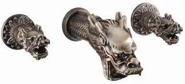 

Free shipping double Handles antique clour Widespread Dragon Pattern Bathroom wall mounted Sink Faucet