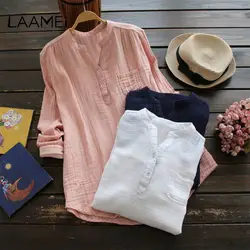 Laamei 5XL плюс размеры для женщин блузки для малышек V средства ухода за кожей Шеи повседневное хлопковые рубашки с карманами свободные 2018 осен