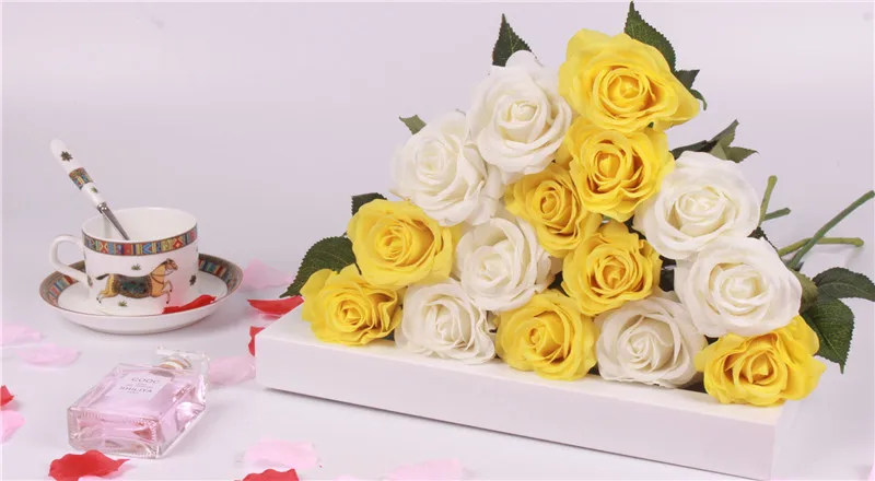 15 шт/лот шелк реальные на ощупь розы искусственный великолепный цветок свадебные поддельные цветы для украшения для домашнего праздника подарок на день Святого Валентина искусственные цветы тычинки цветов декор дома
