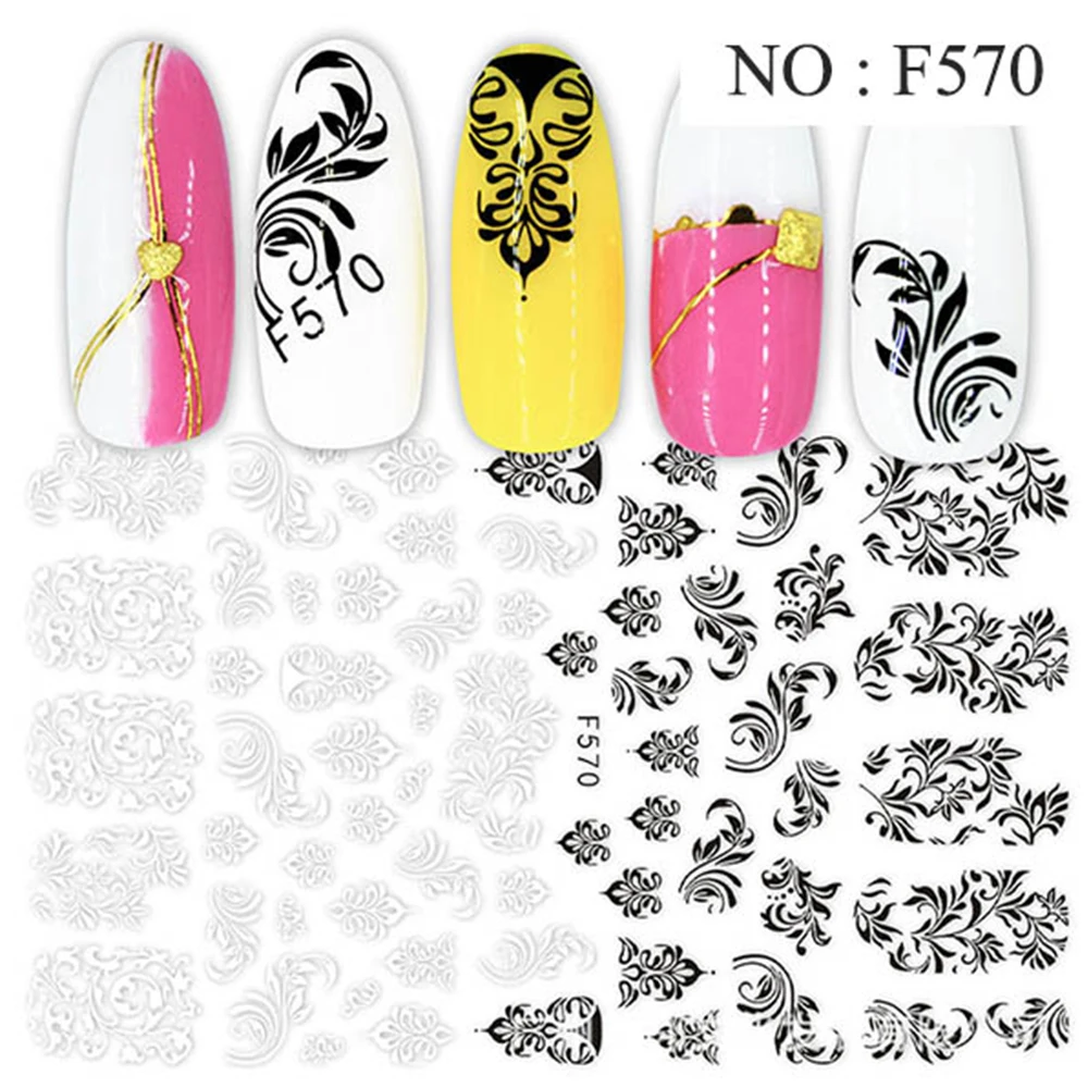 1pcs Nail sticker Art Decoration Slider Black Flower Leaf Adhesive Design Water Decal Manicure Lacquer Accessoires Polish Foil