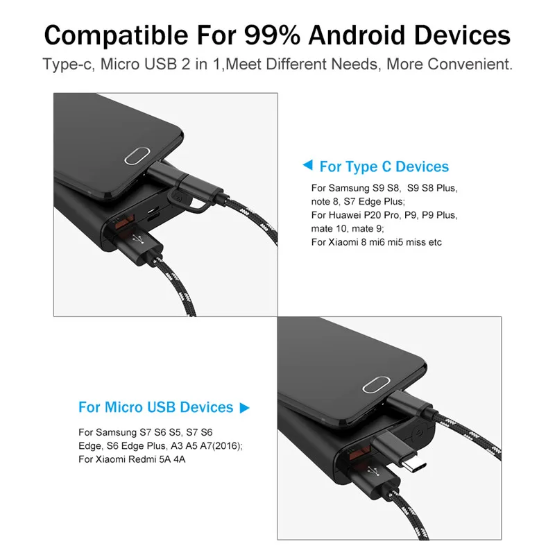 2 в 1 usb зарядный кабель для samsung оплетка Micro usb type C данные синхронизировать мобильный телефон USB C type-C кабель код для Xiaomi huawei LG