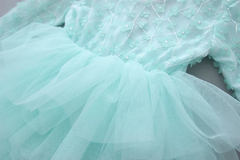 Лепестки аппликация Детское платье с цветочным принтом детская полный рукав осень пачка для девочек с цветами платье принцессы из тюля vestido для 2-6yrs
