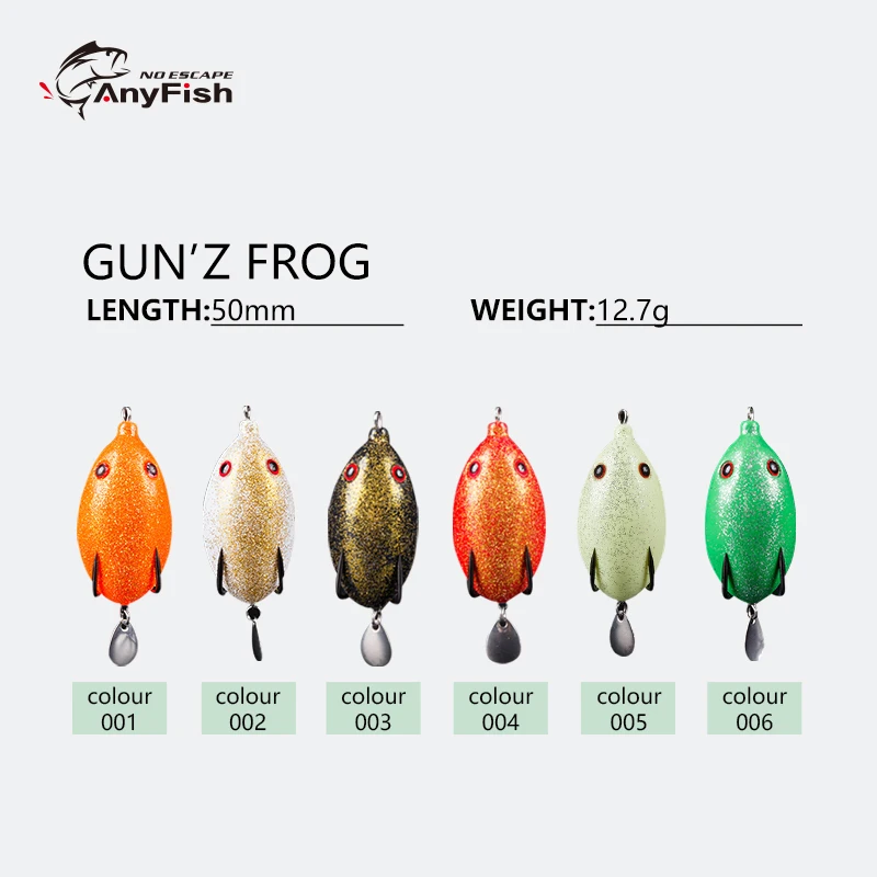 ANYFISH GUN'Z приманка для рыбалки в виде лягушки 5 см, 12,7 г, двойные крючки, вращающиеся блестки, приманка в виде Змееголовы, искусственная Мягкая приманка, Topwater Ray FROG