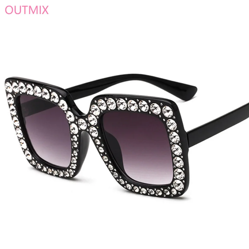 OUTMIX Luxury Diamond Square Sunglasses Women Brand PC Crystal Sun