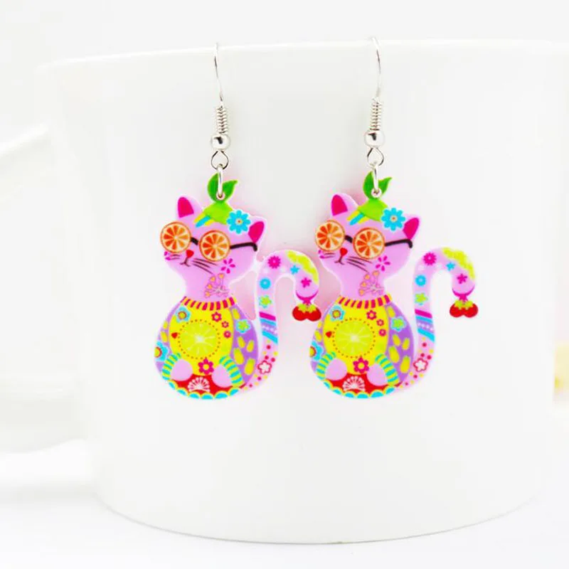 

Acrylic Cartoon Floral Cat Dog Swan Owl Scorpion Kitten Earrings Big Long Fashion Animal Jewelry For Women Girls Teens Trendy