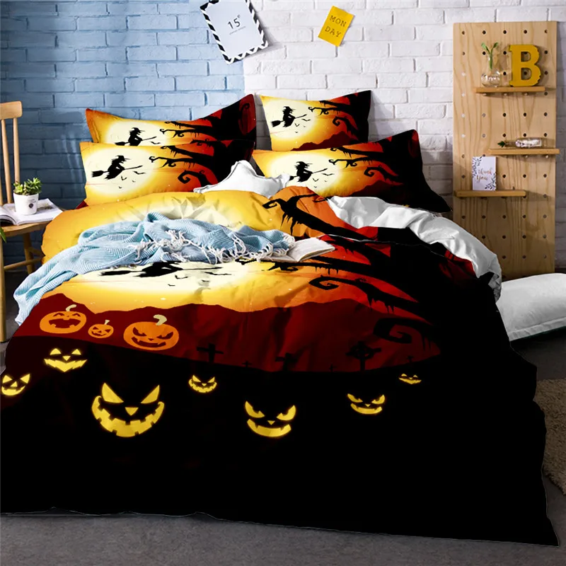 cross Happy Halloween Tree Kids Bedding Set Bat Pumpkin Quilt Cover