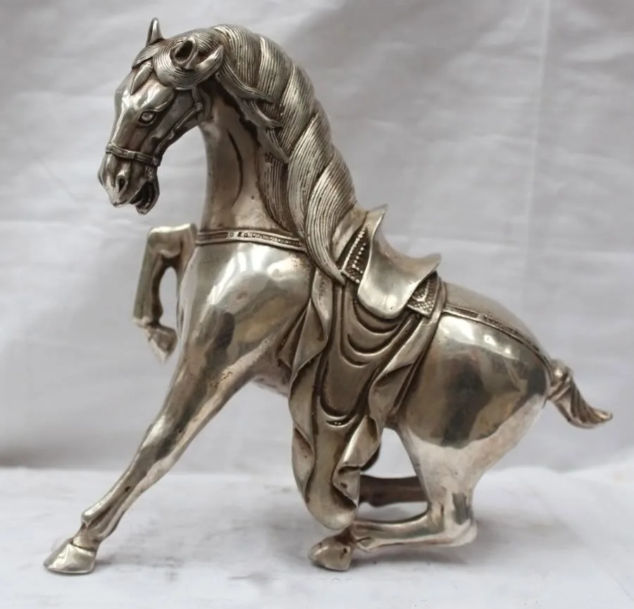

9" China Chinese Silver Successful Fengshui War Tang Horse Statue