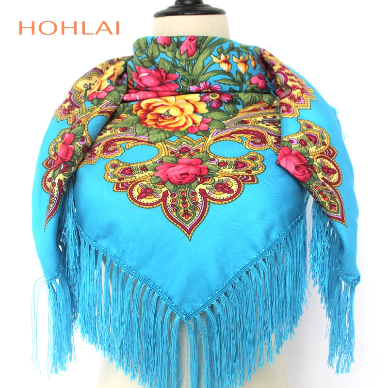 Luxury Brand Winter Russian Fringe Big Scarves Floral Printed Scarf Shawl Gift Cotton Lady Warm Square Wrap Sunshade Scarves