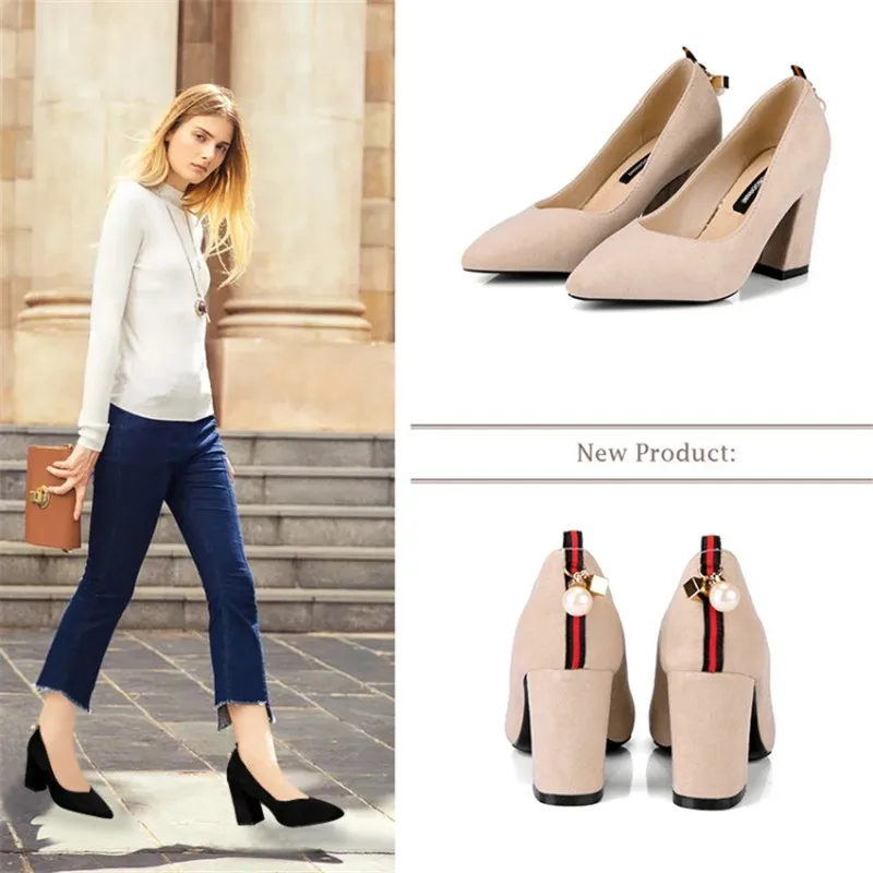 Phyanic 2018 Spring Summer Slip On Women Pumps Fashion Elegant Pointed Toe Thick High Heels Party Lady Woman Shoes Black Beige Phyanic 2018 Spring Summer Slip On Women Pumps Fashion Elegant Pointed Toe Thick High Heels Party Lady Woman Shoes Black Beige