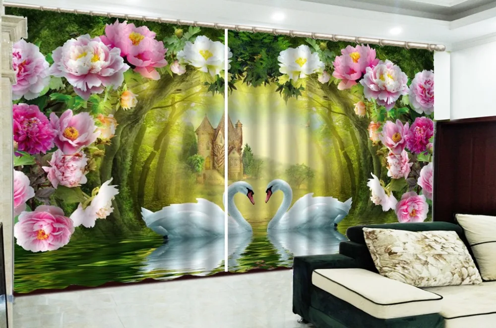 3D занавес сказочный замок цветы Лебединое озеро 3D шторы для животных Гостиная Спальня Красивая практичная затемненная занавеска s