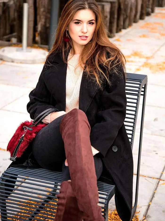 

Women Woolen Coats Casual Elegant Black Vintage Korean Style Straight Notched Lapel Solid Spring Female Fashion Tops Overcoats