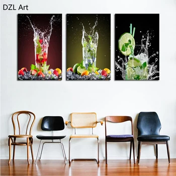 

Unframed 3 sets Canvas Painting Lemon Glass Drink Art Cheap Picture Home Decor On Canvas Modern Wall Prints Artworks