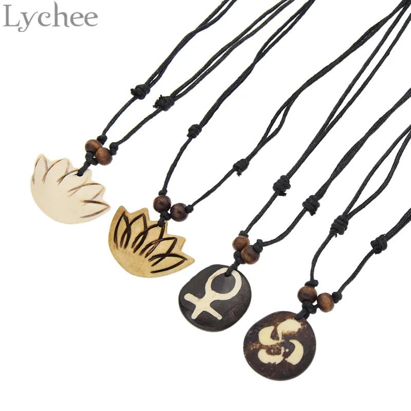 

Lychee Vintage Tibetan OX Bone Necklace Unisex Handmade Necklace Ethnic Fashion Women Men Rope Chain Pendant Necklaces