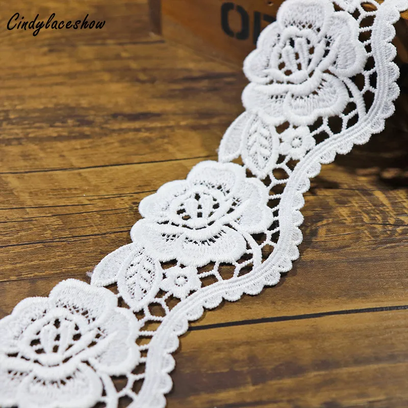 

2 Yards 6.5cm Width Rose Floral White Lace Ribbon Tape Embroidered Lace Trim DIY For Sewing Dress Decoration african lace fabric