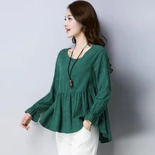 Весенне-осенняя женская футболка, Свободные повседневные топы с круглым вырезом, топы с длинными рукавами, хлопковая льняная майка, женская футболка больших размеров