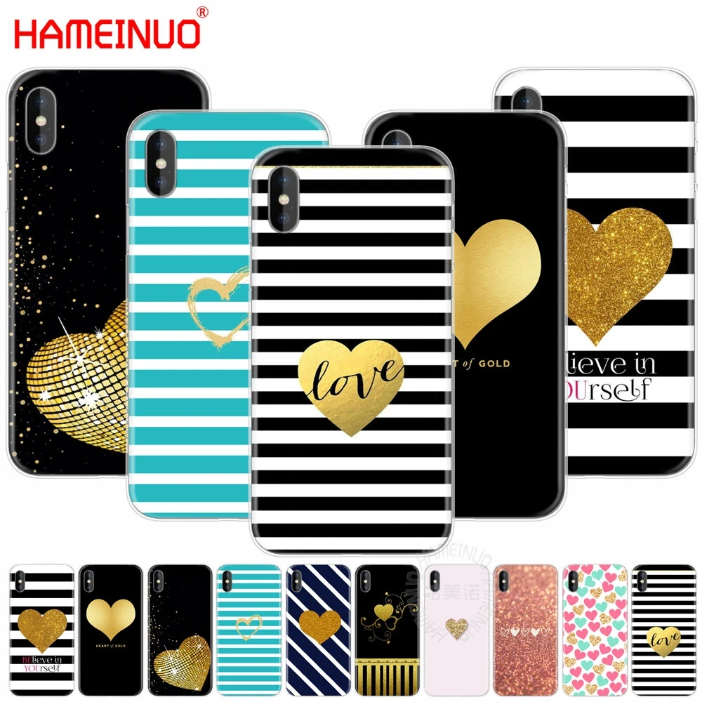 HAMEINUO золотого цвета с принтом сердце Любовь сотовый телефон чехол для iphone X 8 7 6 4 4s