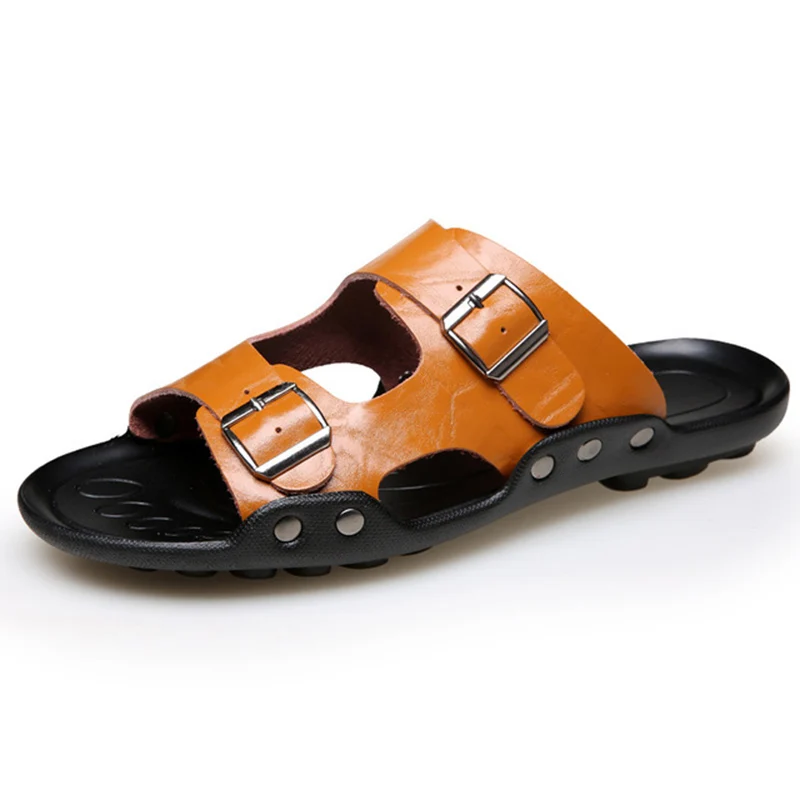 

2019 Men's Sandals Summer Leather Beach Shoes Large Size 48 Casual Sandals And Slippers Men's Word Drag Anti-slip Sandals Men