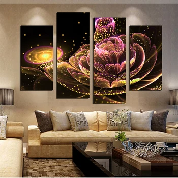 

4PCS Canvas Painting Glod Flower e Paintings For Living Room Such Beauty Picture On The Wall Canvas Printed Unframed