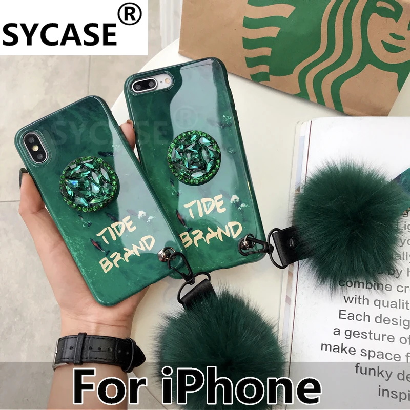 SYCASE роскошный Изумрудный горный хрусталь кронштейн для iPhone X Xr Xs Max 6 6s плюс 7 8