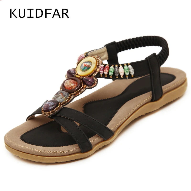 

KUIDFAR Women summer Sandals shoes woman Flat shoes New Rhinestone leisure female slippers Diamond Bohemian Casual Shoes