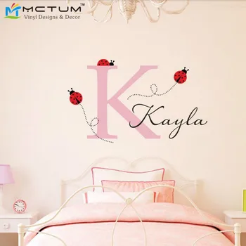 

Modern Ladybug Wall Decal Personalized Initial & Name Vinyl Wall Art Decals Removable Nursery Decoration House Decor