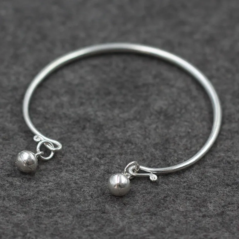 925 Sterling Silver glossy C-shaped bell opening adjustable lady bracelet bangles ring Handmade Thailand | Украшения и аксессуары