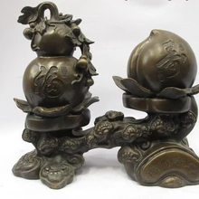 Bi001758 Китай Бронза Фэн-шуй Благословение Долголетия Лу Фу Шу Ruyi Повезло Персик Тыквы